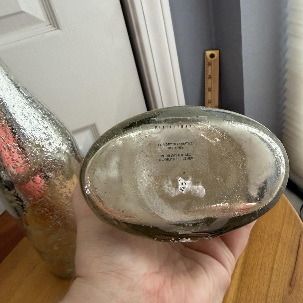 Pottery Barn Lot Of 2 Silver Mercury Glass Vase Bottles‎ Decor Boho Office - Picture 9 of 11